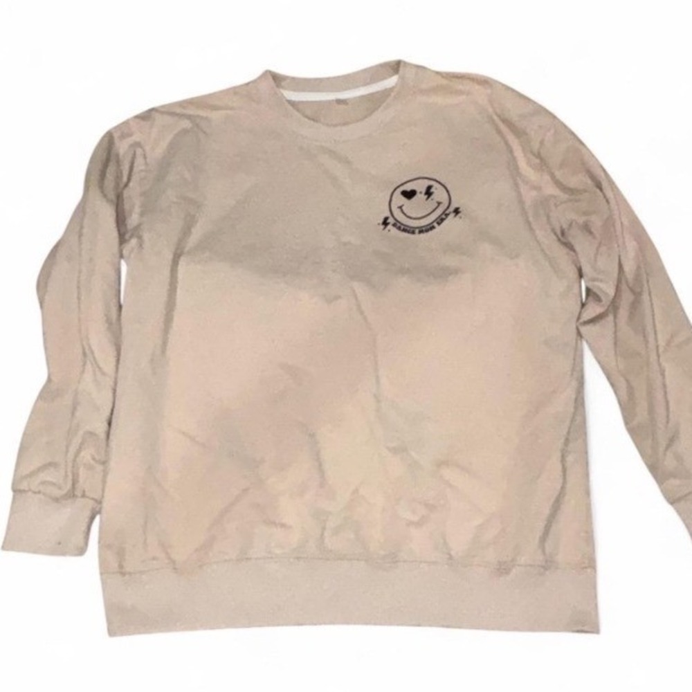 Dance Mom Era Graphic Sweatshirt Beige Smiley Face Back Print Women's Size S